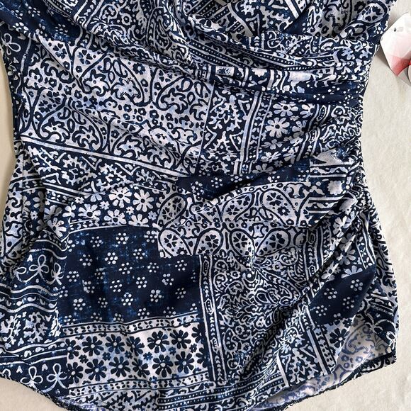 LANDS' END Plus 14 D  SlenderSuit V-neck Tummy Control Skirted Swimsuit NWT - Picture 4 of 8